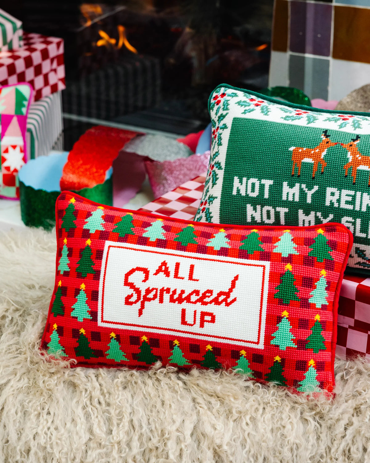 All Spruced Up Needlepoint Pillow