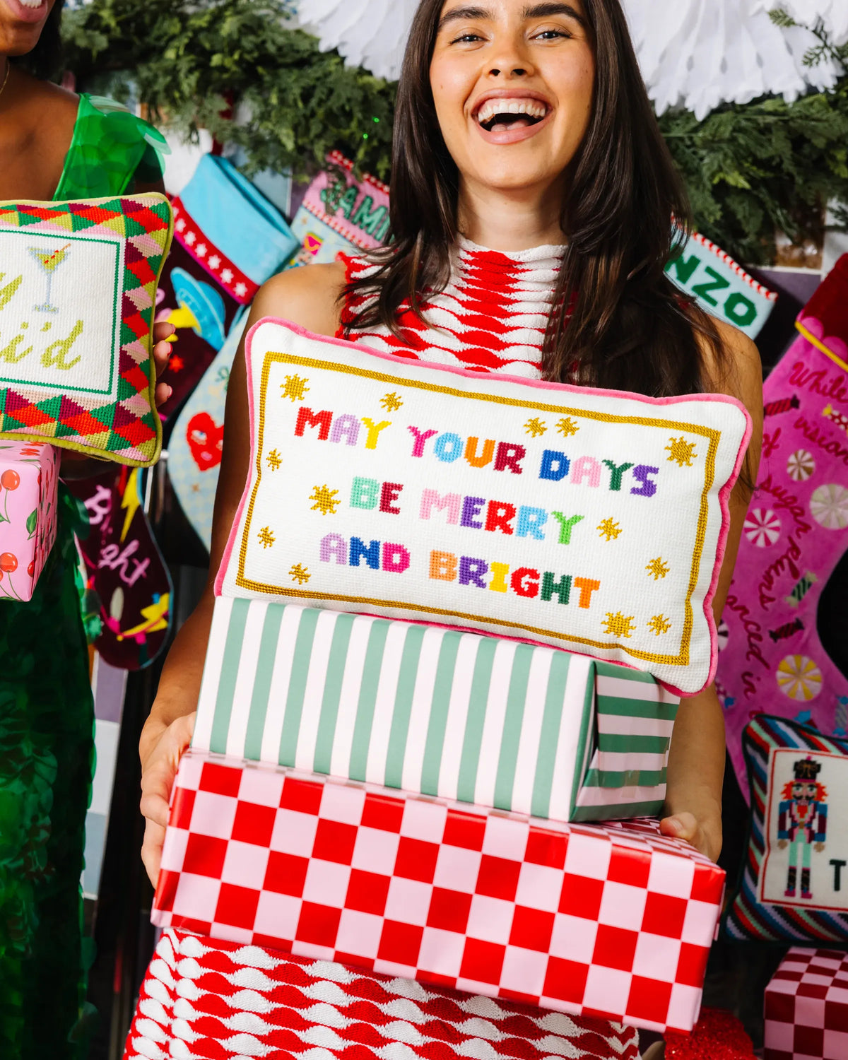 Merry & Bright Needlepoint Pillow