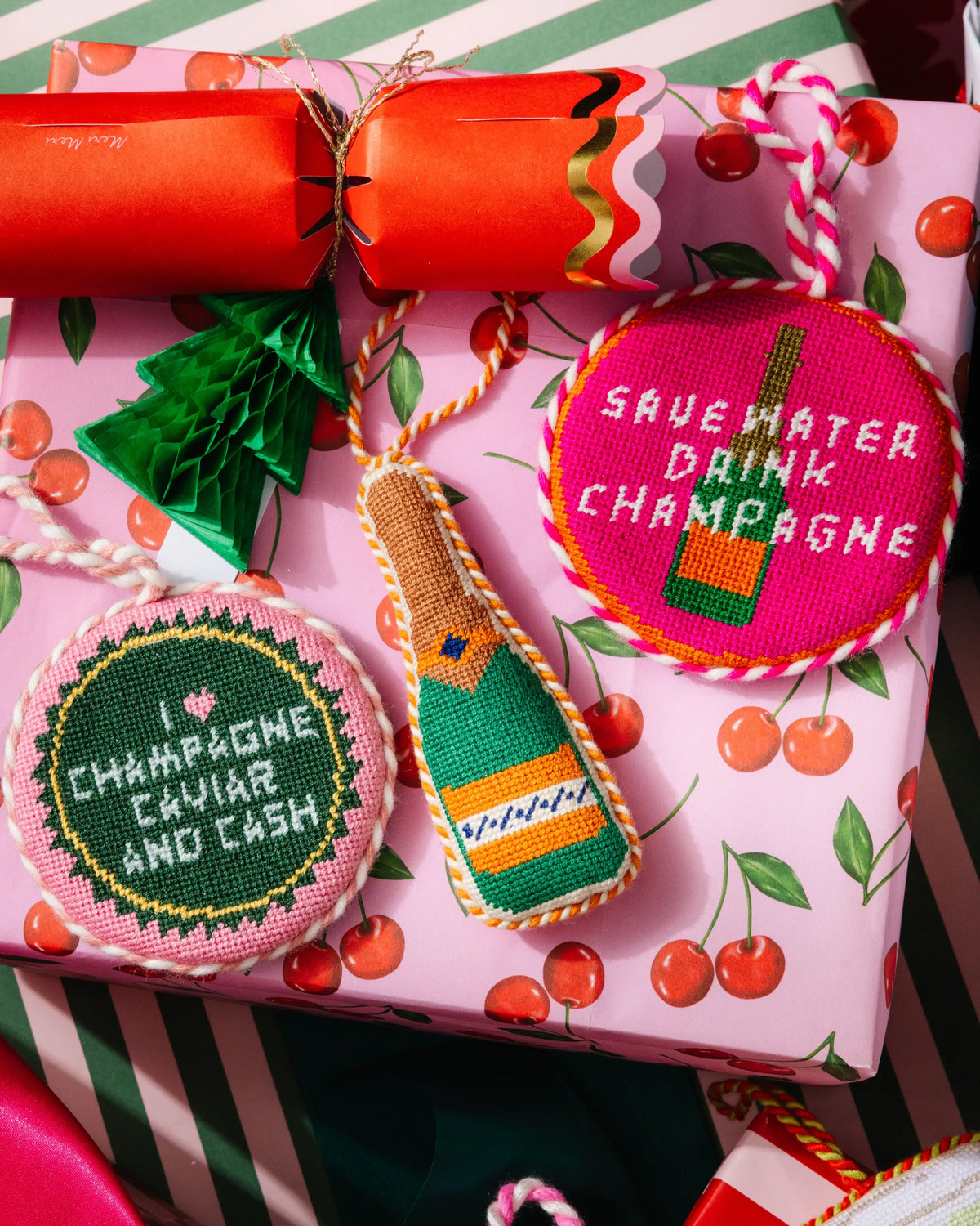 Needlepoint Icon Ornament - Champagne Bottle