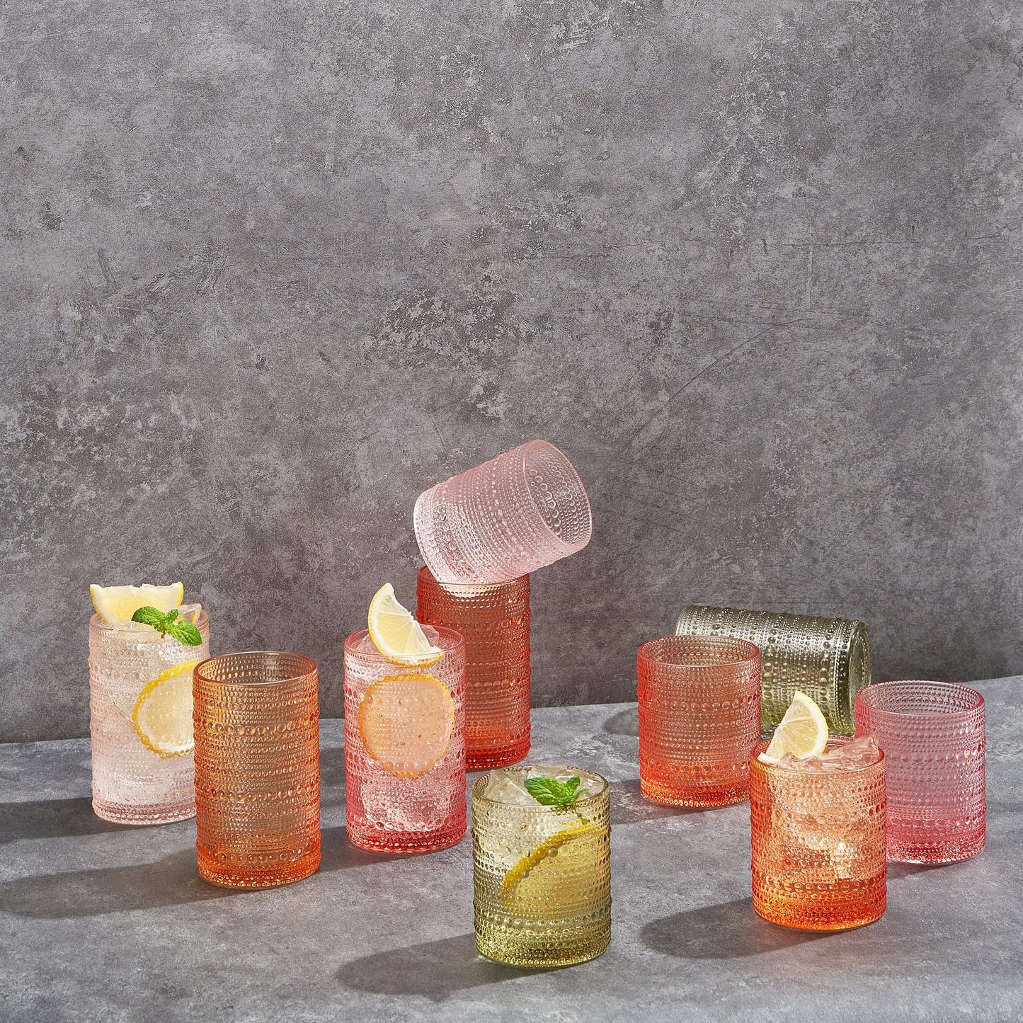 Fortuna Hobnail Lowball Glassware, Set of 5