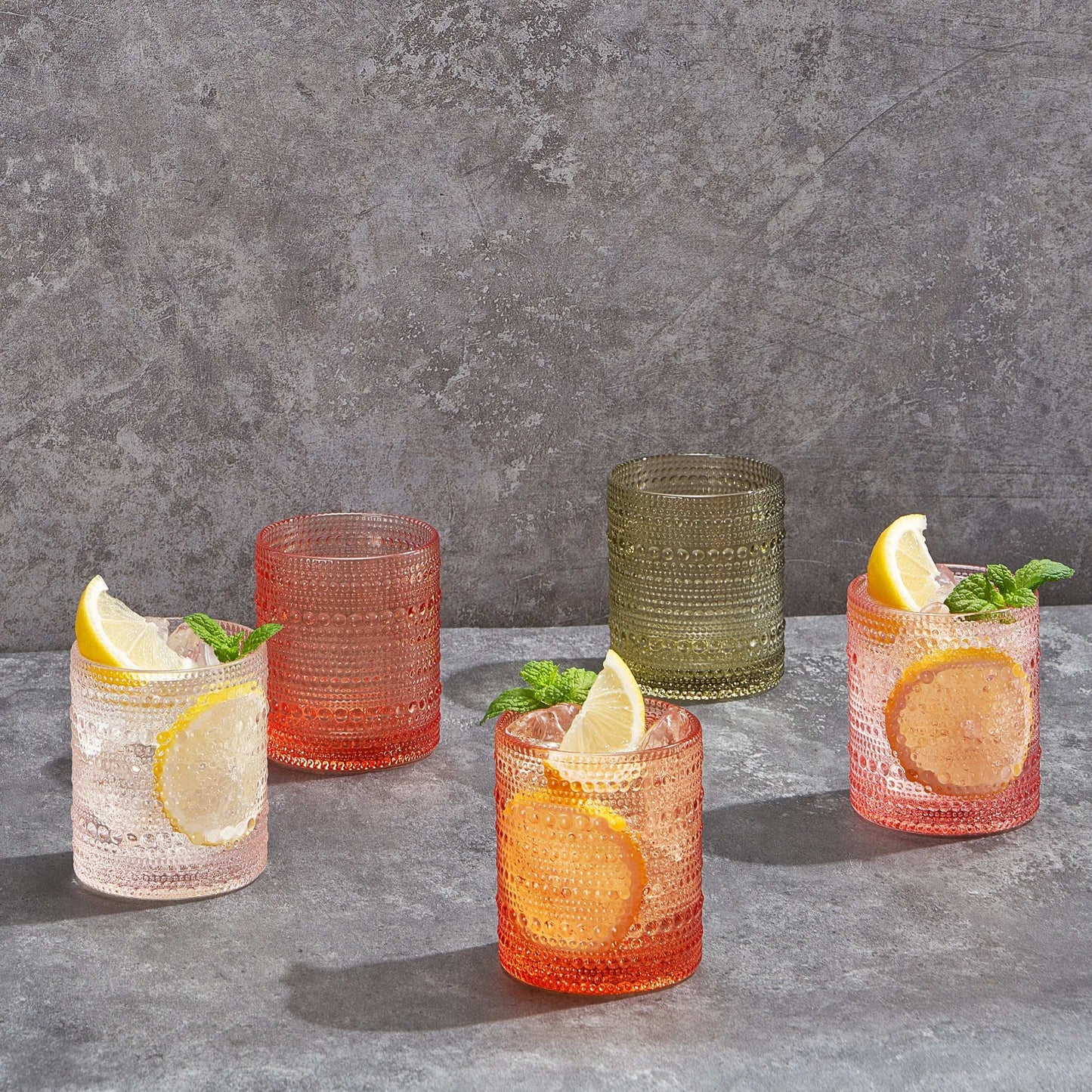 Fortuna Hobnail Lowball & Highball Glassware, Set of 10