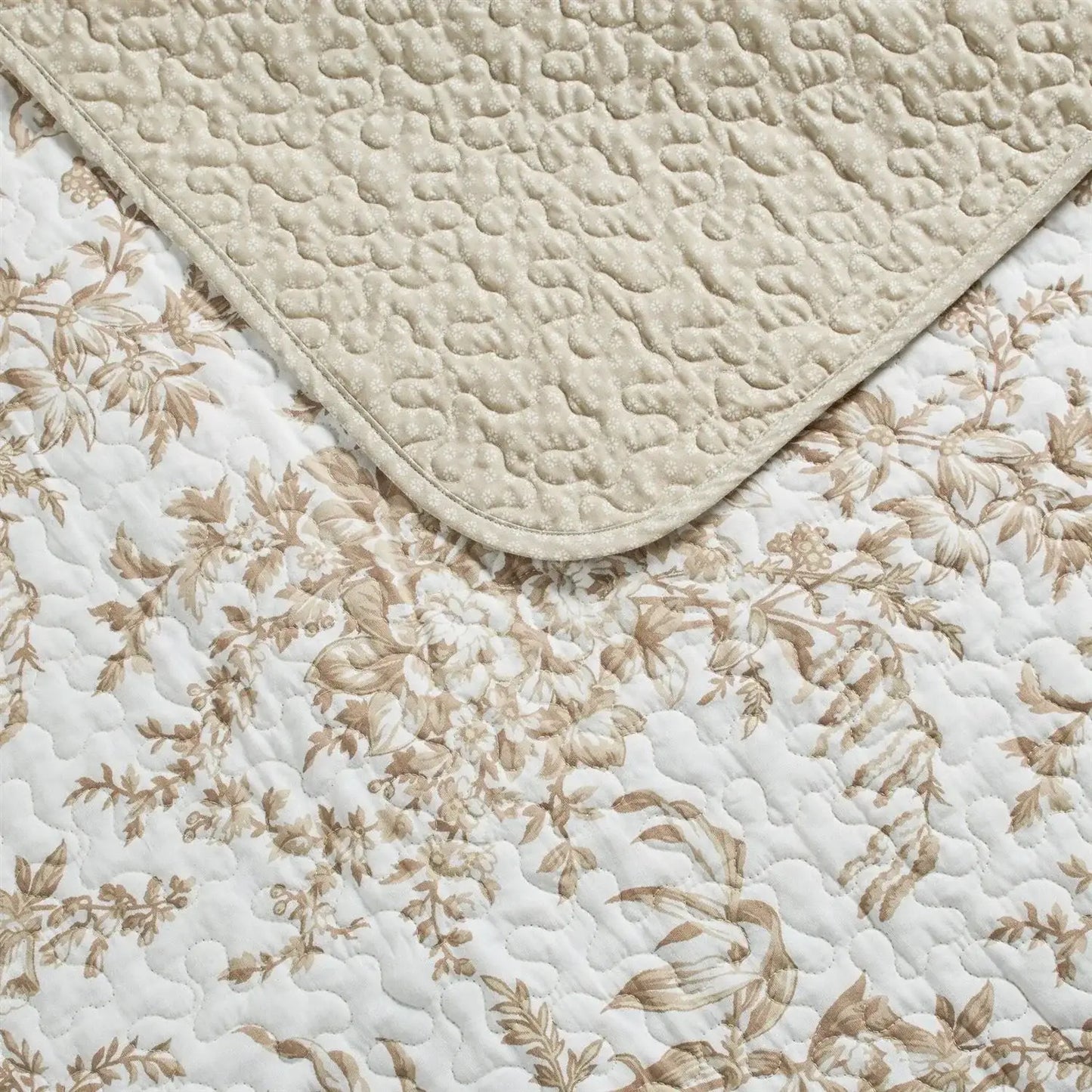 Full/Queen 3 Piece Bed-in-a-Bag Bohemian Tan Beige Floral Cotton Quilt Set