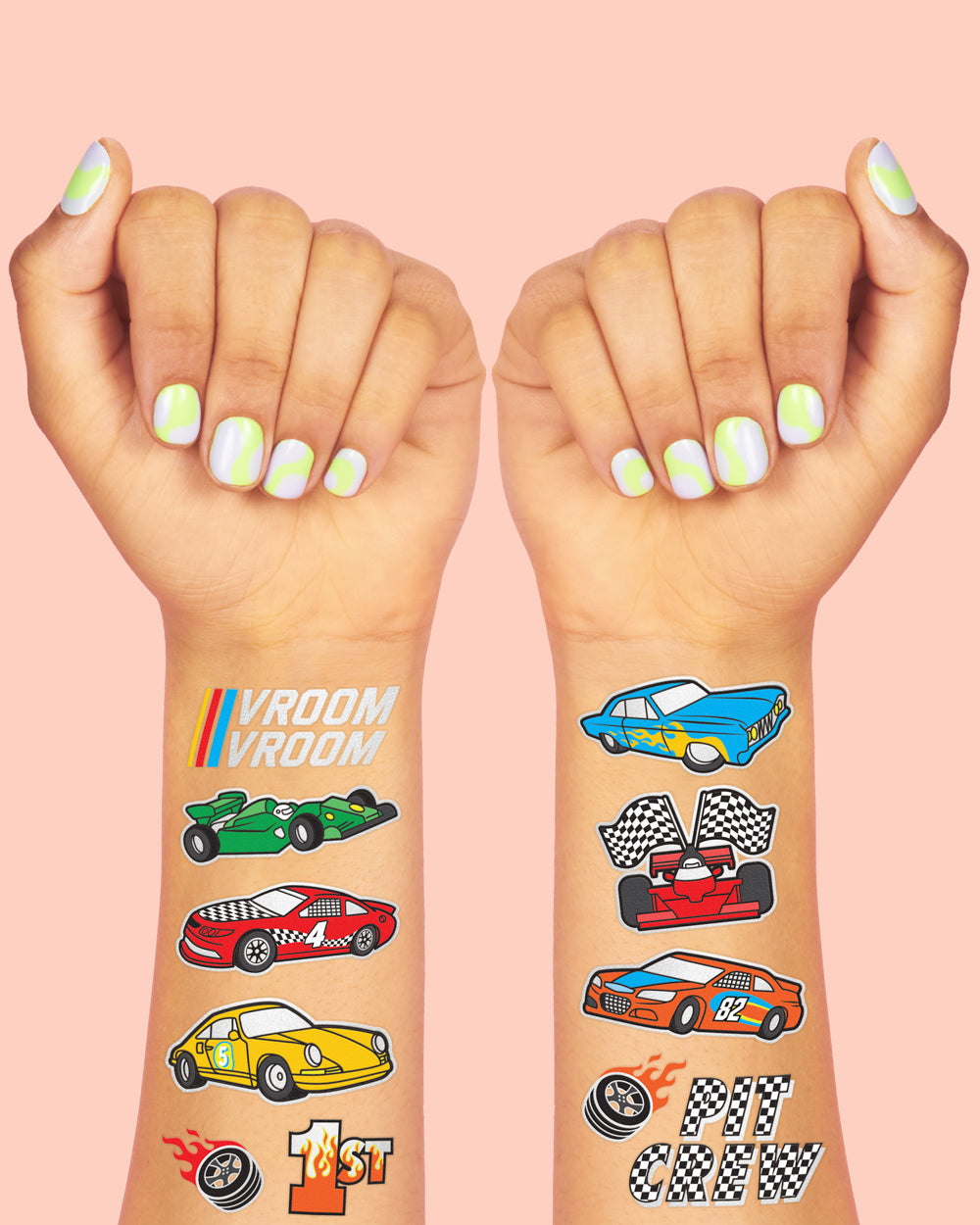 Racecar Tats - 44 foil temporary tattoos