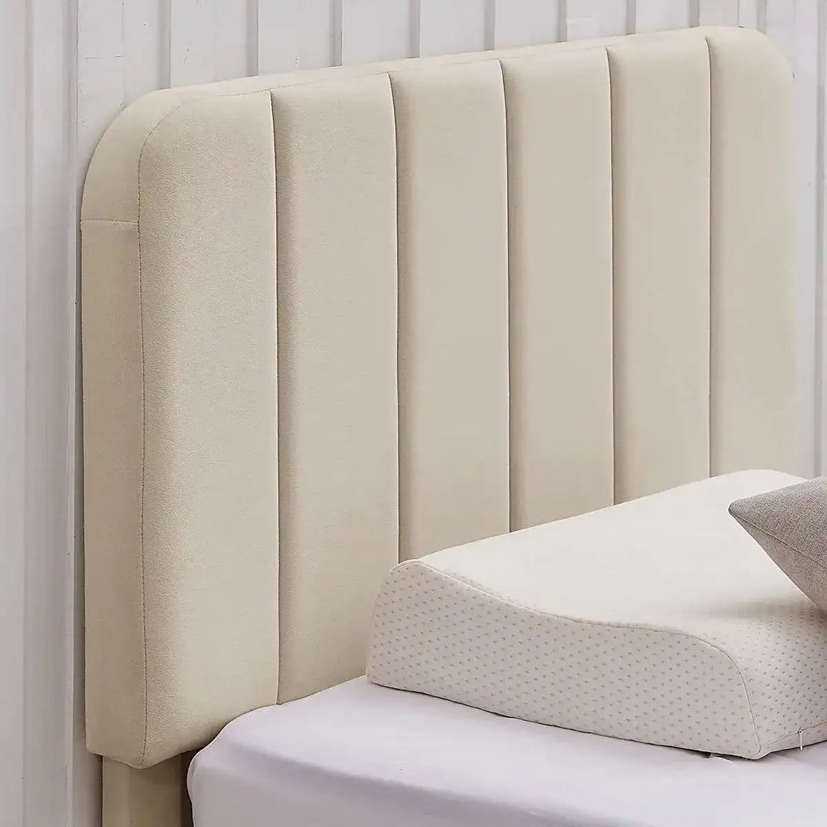 Twin size Beige Upholstered Platform Bed Frame with Headboard