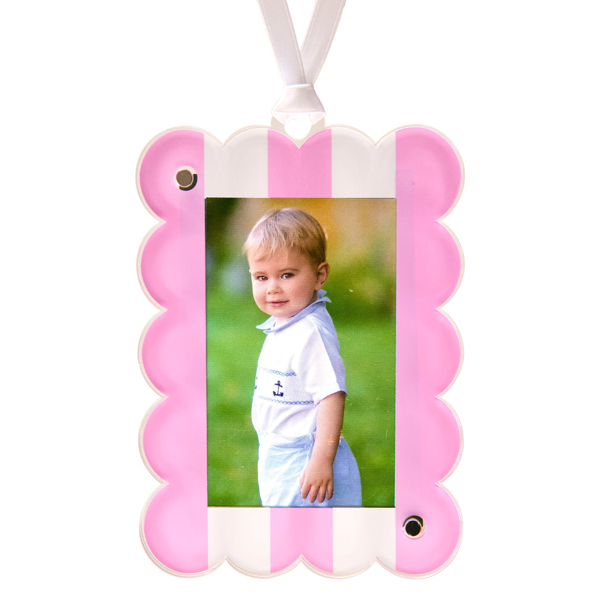Pastel Pink & White Acrylic Photo Ornament