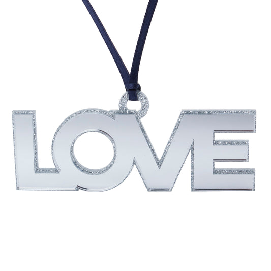 Silver Mirrored Love Acrylic Ornament