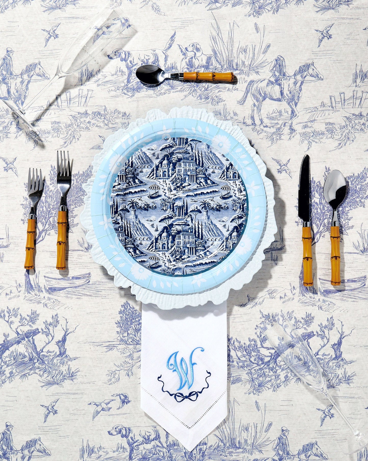 Navy Amalfi Toile Dessert Plate - 8 pack