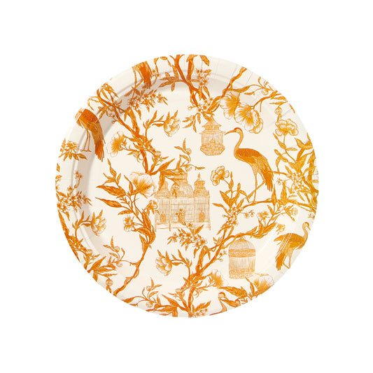 Coniglio Toile Persimmon Crane Dinner Paper Plate 8 pack