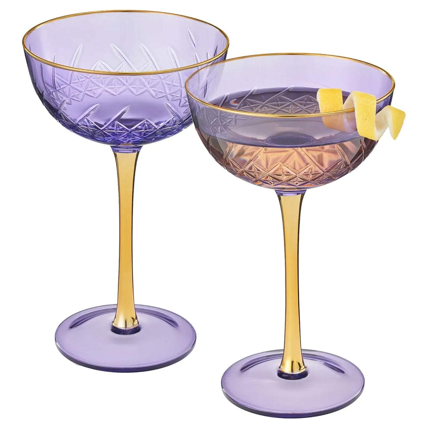 Bellissimo Crystal Champagne Coupe Cocktail Glassware, Set of 2