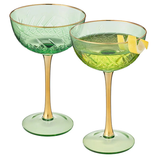 Bellissimo Crystal Champagne Coupe Cocktail Glassware, Set of 2