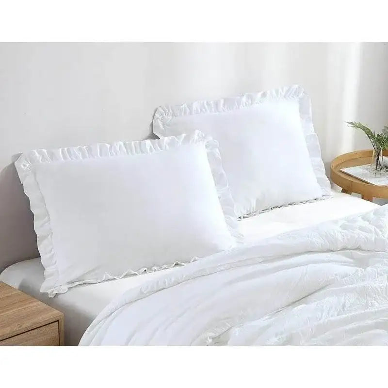 Queen Size White Ruffled Edge Microfiber Comforter Set