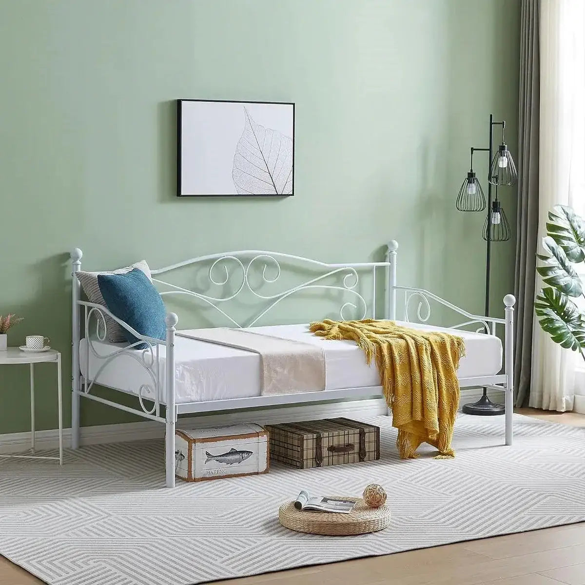 Twin size Classic Heavy Duty Steel Day Bed Frame in White Metal Finish