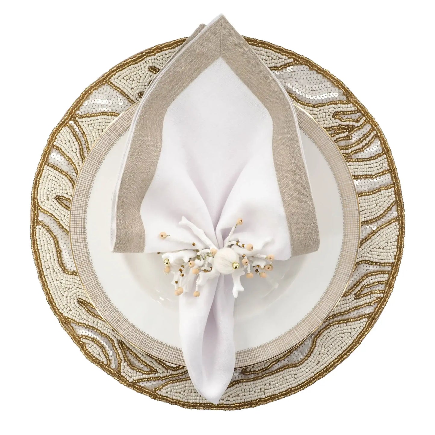 White Linen Napkins With Sparkle Borders, Set of 4