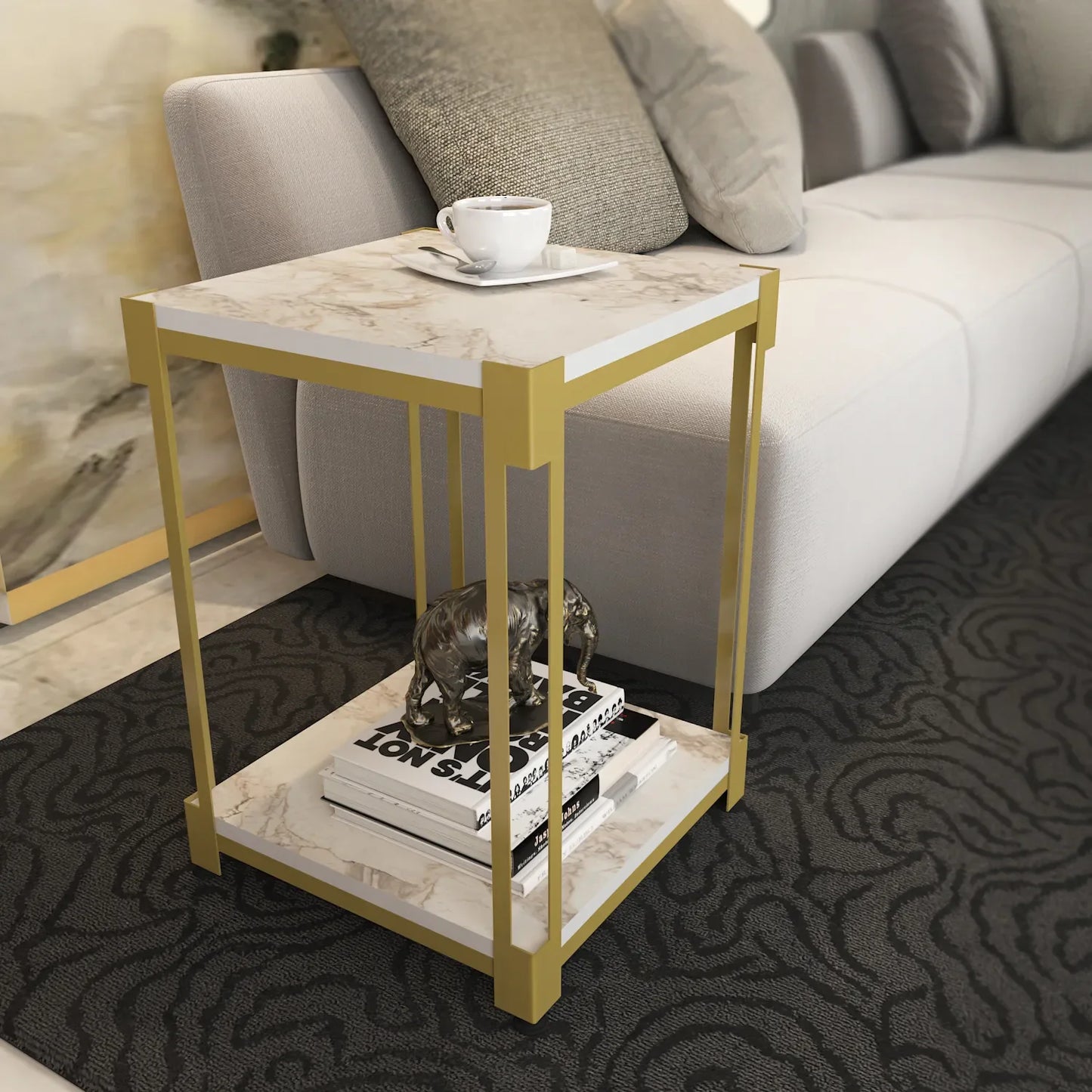 Zenas 22 inch Tall Square Side End Table with Metal Frame