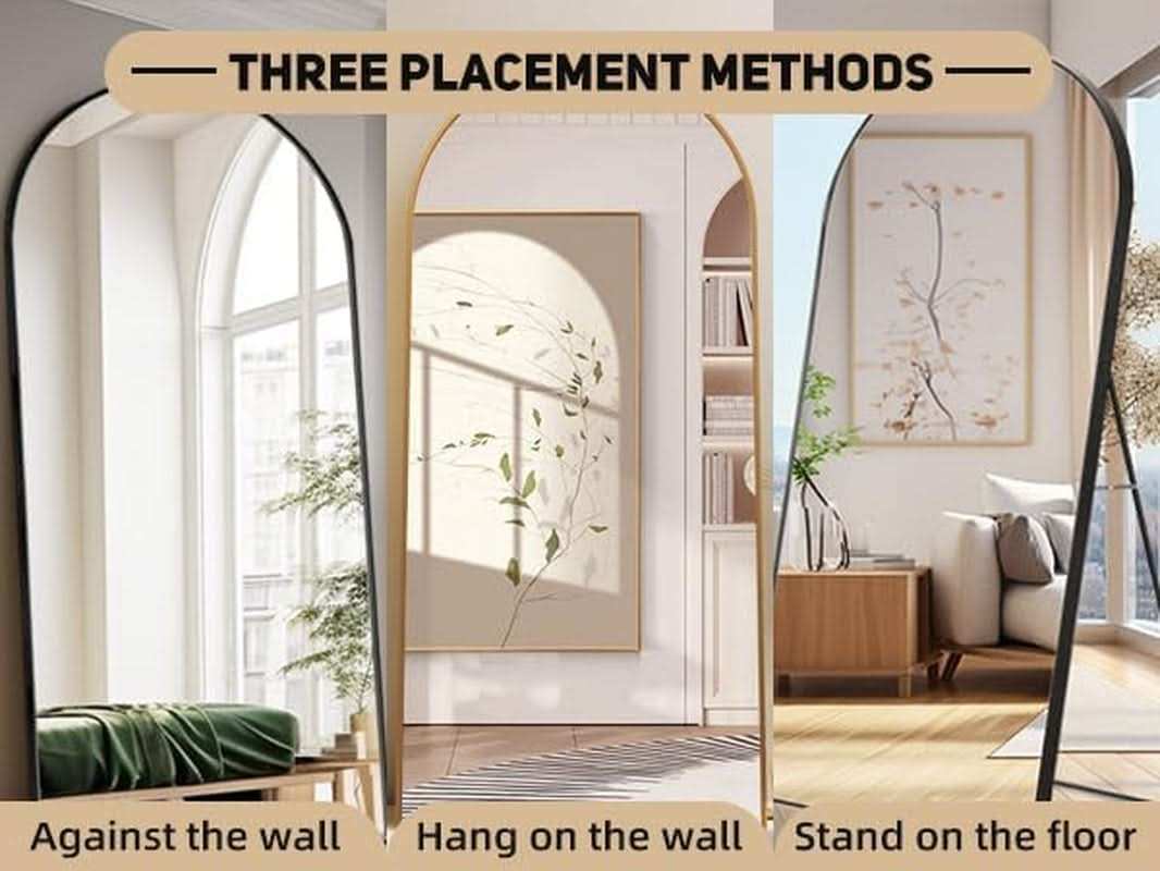 Arched Full Length Mirror 71x32 Inches Gold Aluminum Floor