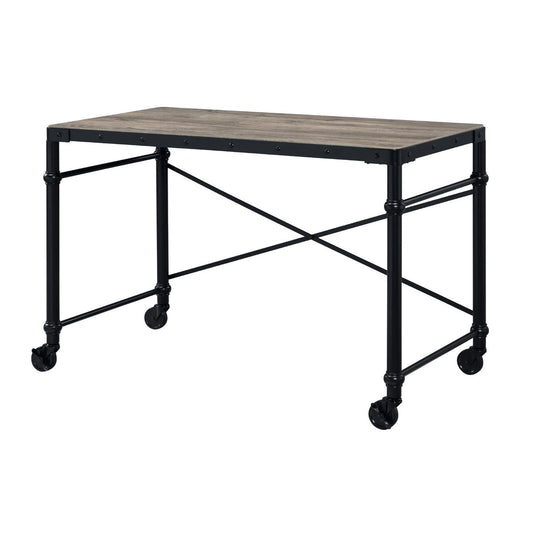 Rectangular Wooden Table Top Writing Desk, Rustic Oak and Black