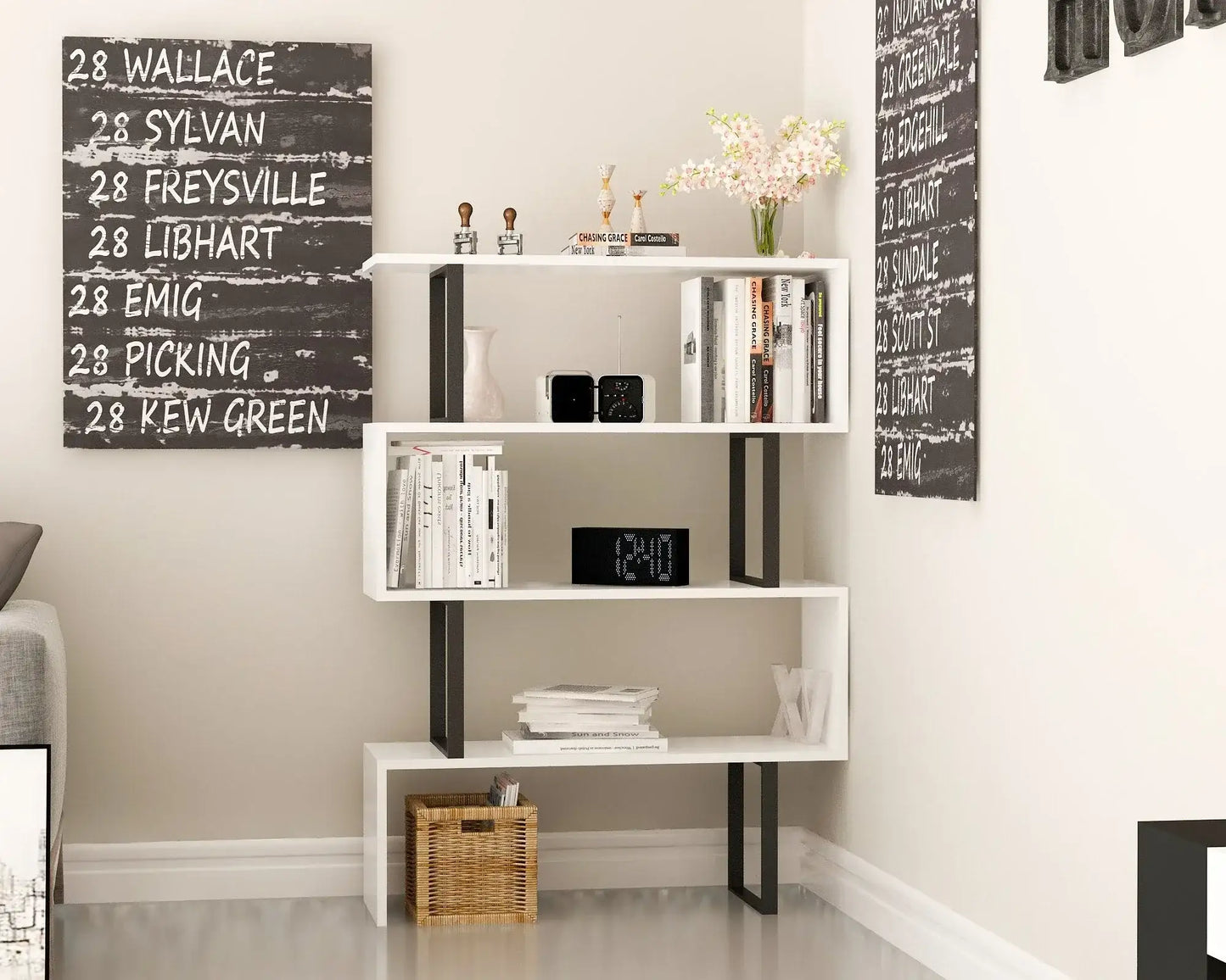 Adriana 49" Tall Metal Manufactured Wood Geometric Bookcase