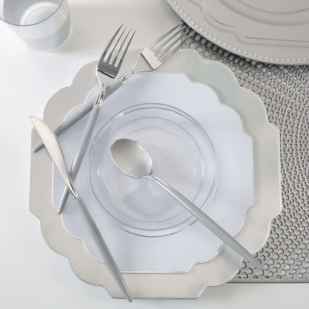 14 Oz. Round Clear and Silver Plastic Bowls | 10 Pack