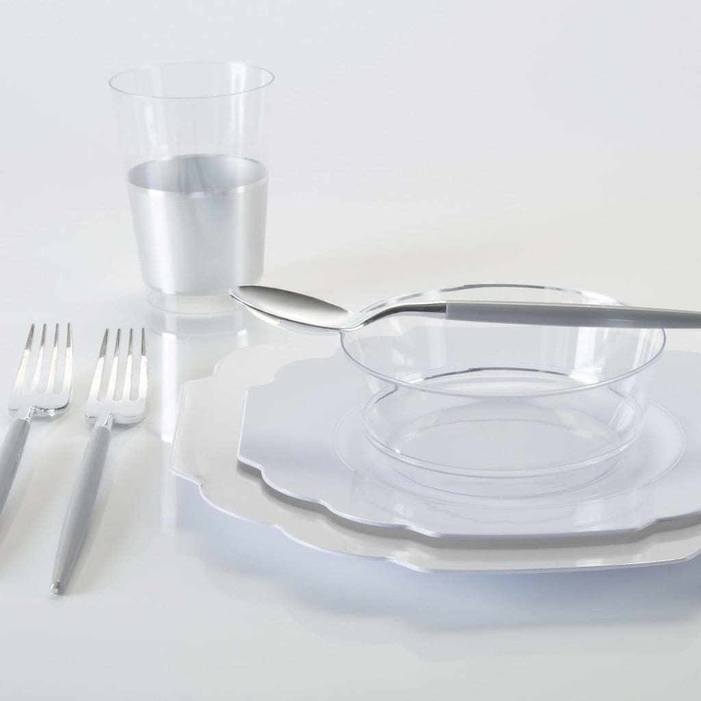 14 Oz. Round Clear and Silver Plastic Bowls | 10 Pack