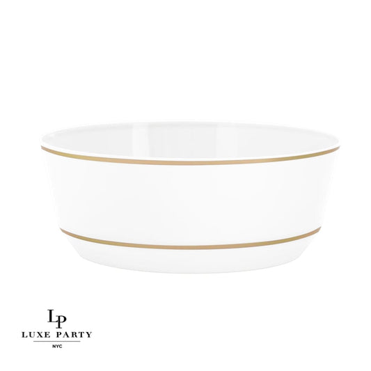 14 Oz. Round White • Gold Plastic Soup Bowls | 10 Pack
