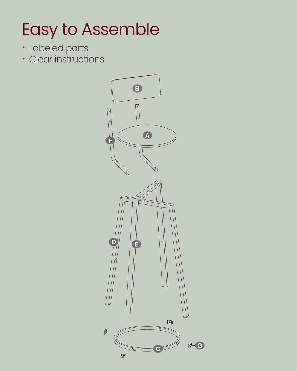 29.7 Inch PU Bar Stools Set Of 2 With Backrest And Footrest