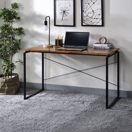 Metal Frame Writing Desk 1pc Wooden Home Office Furniture Oak and Black Finish Laptop Table