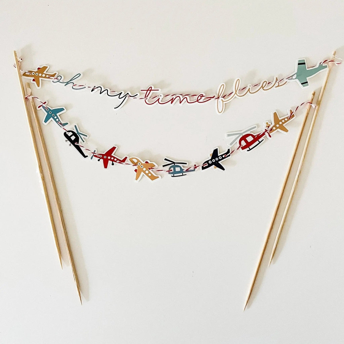 Oh My Time Flies Airplane Cake Banner, First Birthday Cake Topper