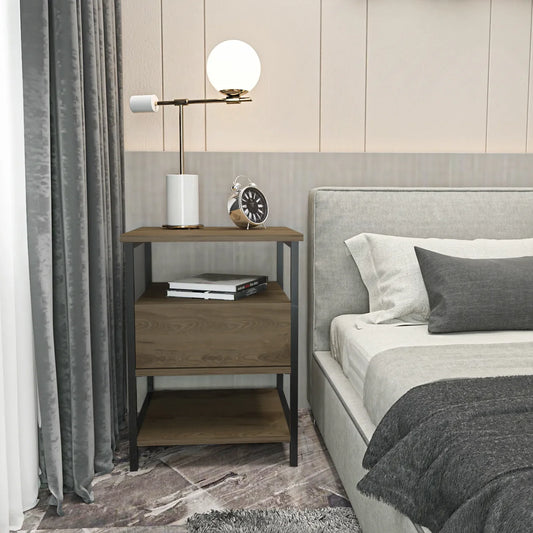 Alba Nightstand Side Table with Metal Frame