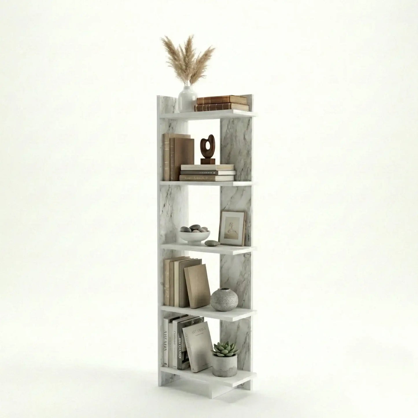 Alice 67” Corner Bookcase – 5-Tier Narrow L-Shaped Wall-Mounted Corner Bookshelf