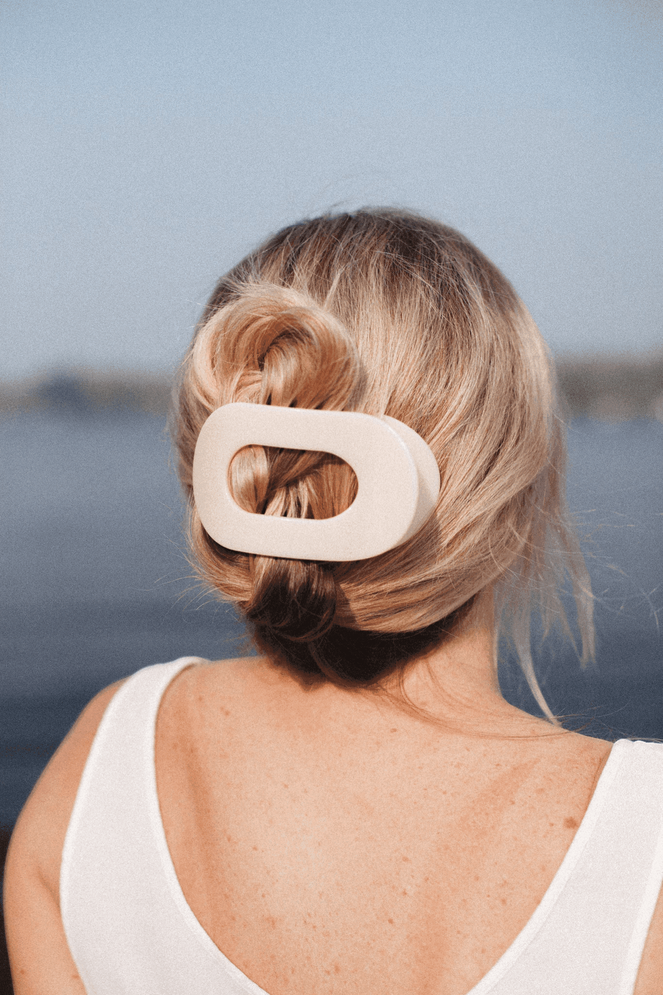 Almond Beige Large Flat Round Hair Clip