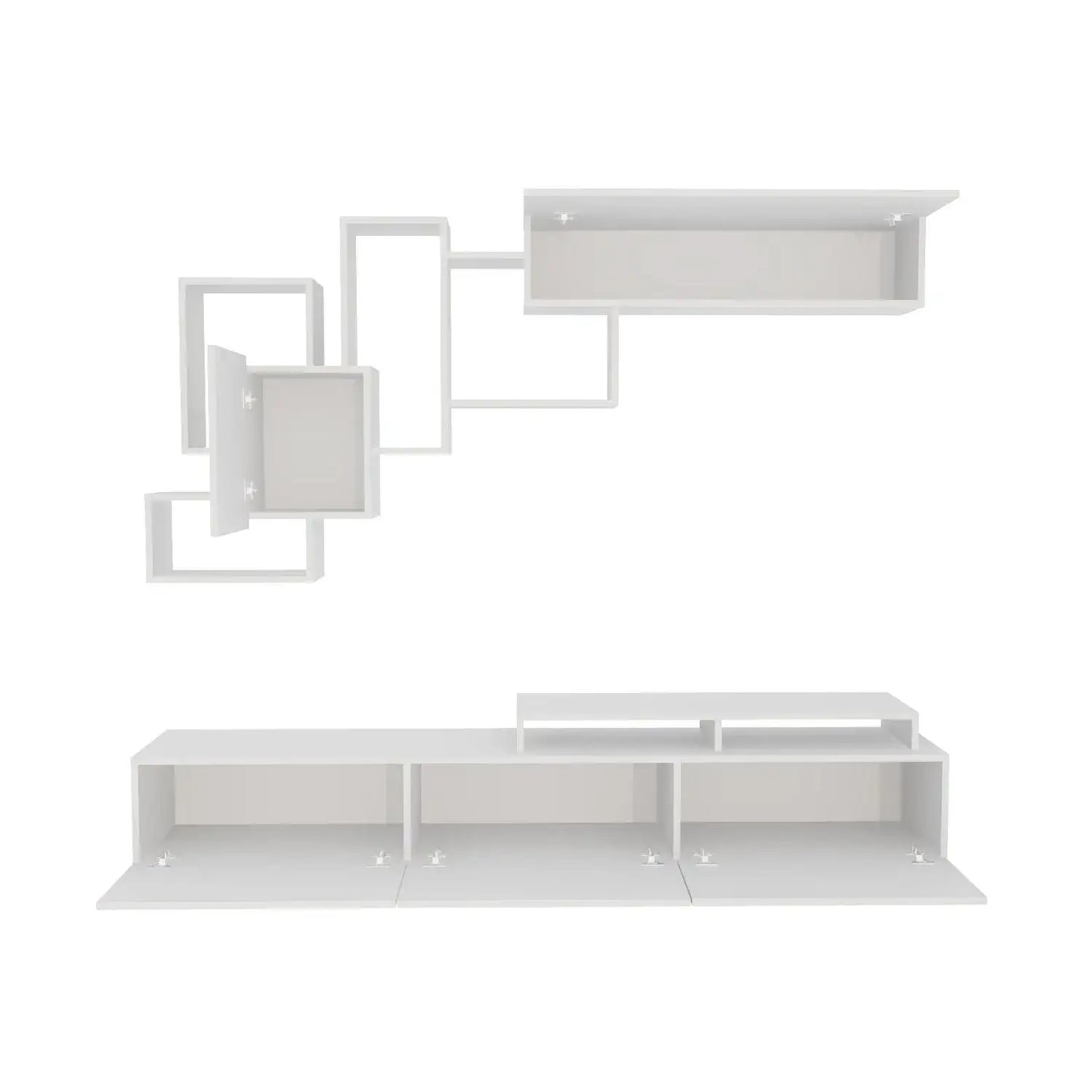 Amor TV Stand Entertainment Center  with Wall Shelf and Cubbies for up to 85'' TVs