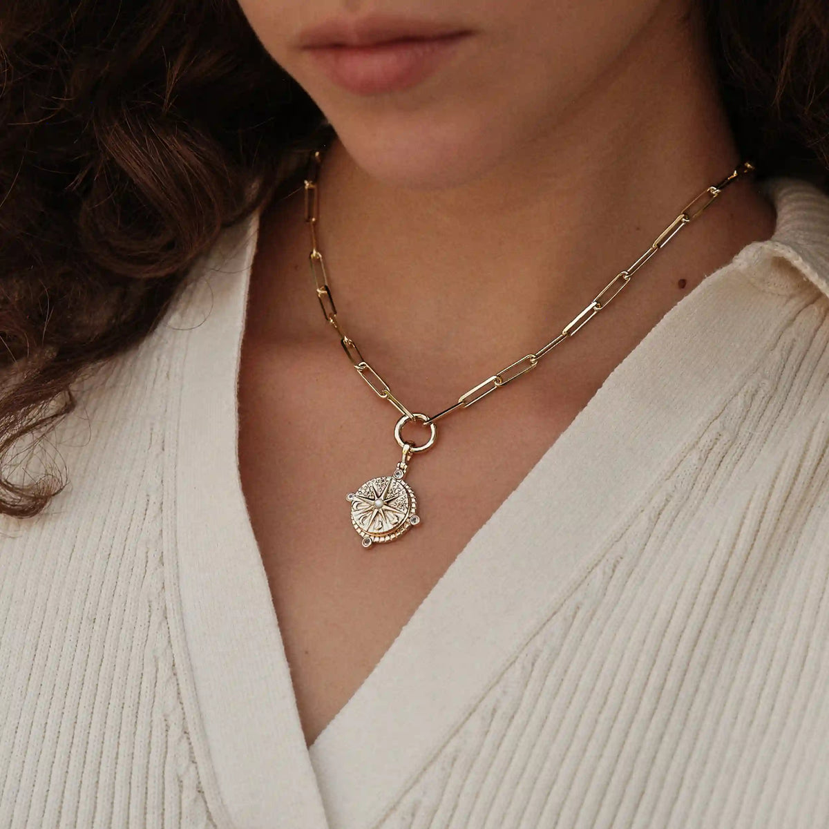 Compass Locket Charm Necklace