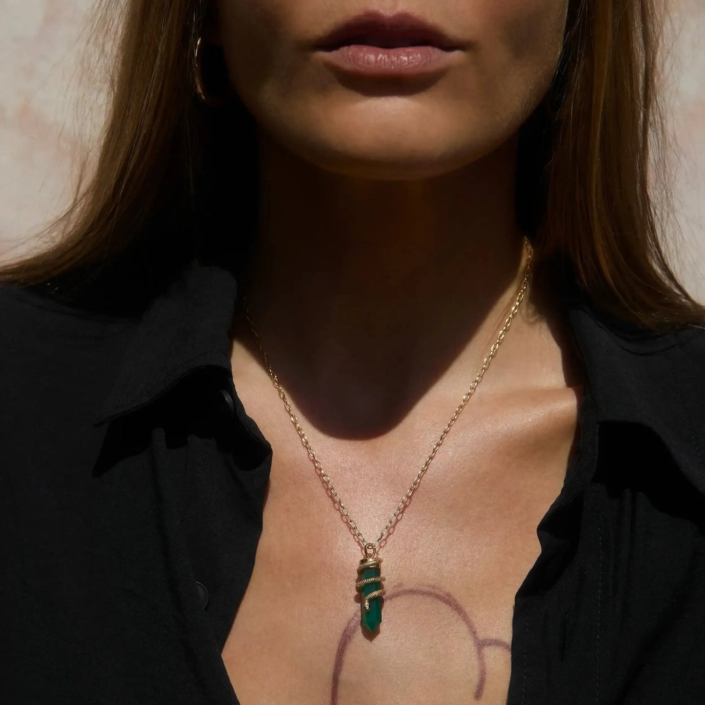 Green Onyx Crystal Snake Necklace