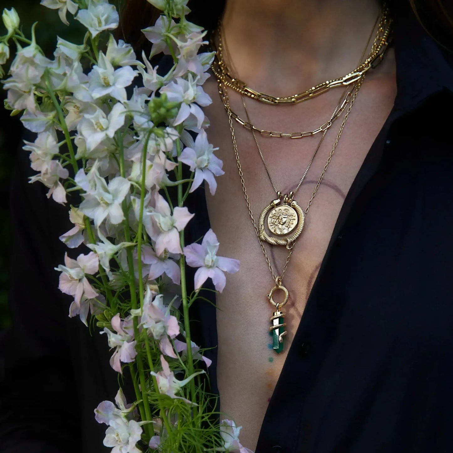 Green Onyx Crystal Snake Necklace