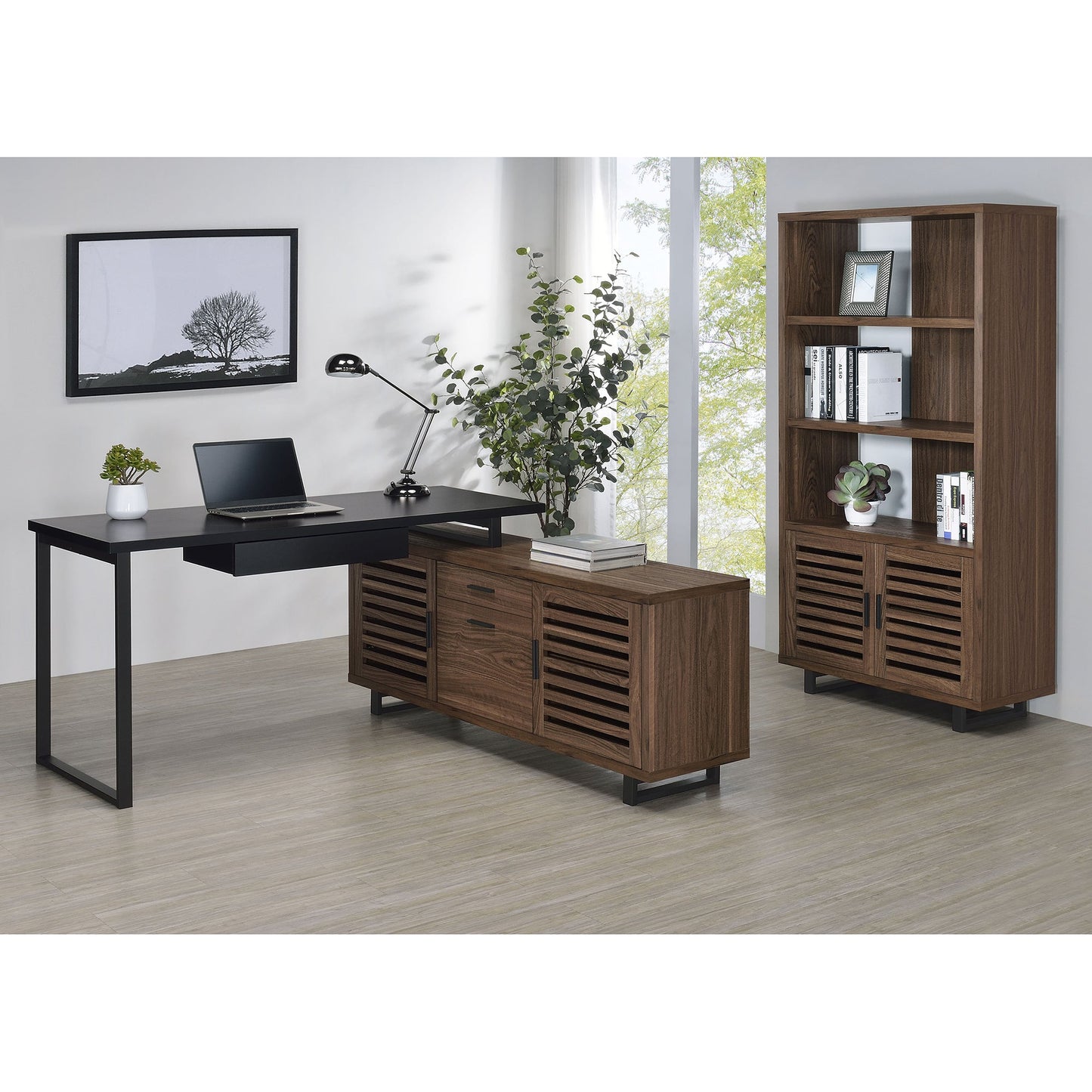 Rodger Black and Walnut L-Shape Office Computer Desk