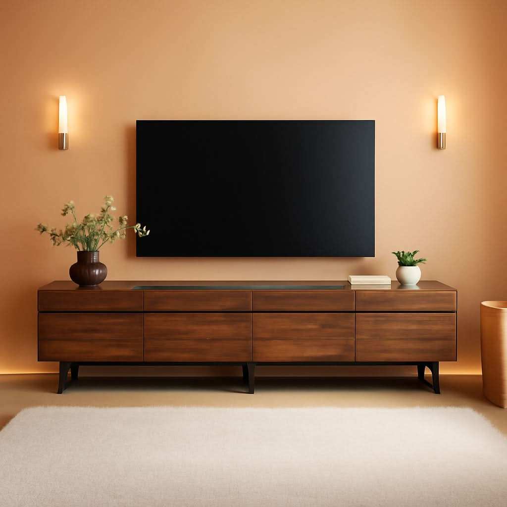 3 In 1 Modern TV Stand For TVs Up To 110 Inches With Storage Cabinets And Metal Base Walnut Brown