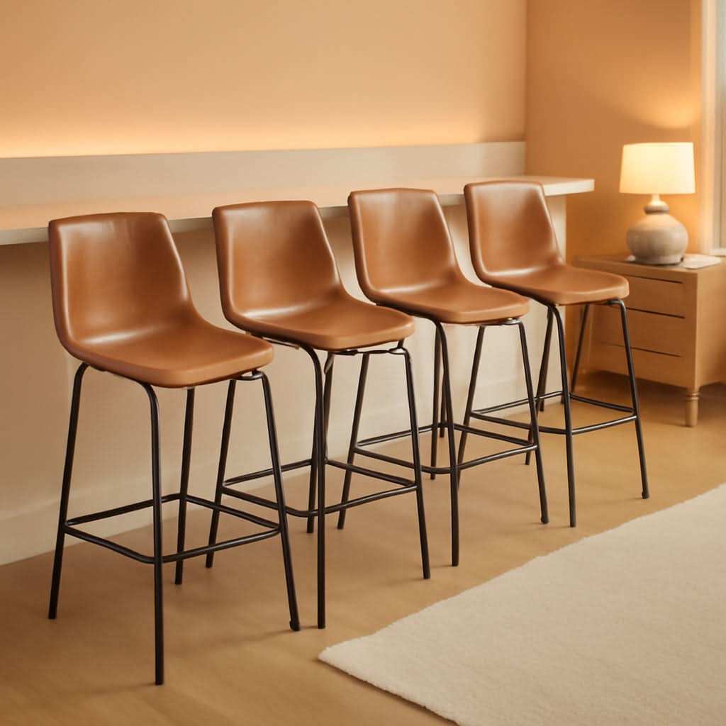 Bar Stools Set Of 4 26 Inch Brown PU Leather Counter Height