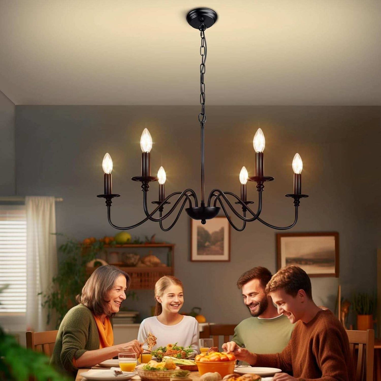Six Light Black Industrial Farmhouse Chandelier Pendant