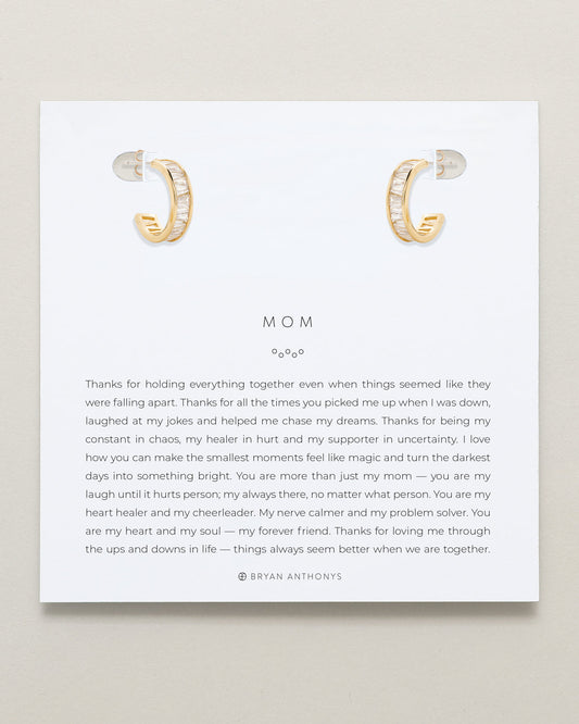 Mom Baguette Mini Hoop Earrings