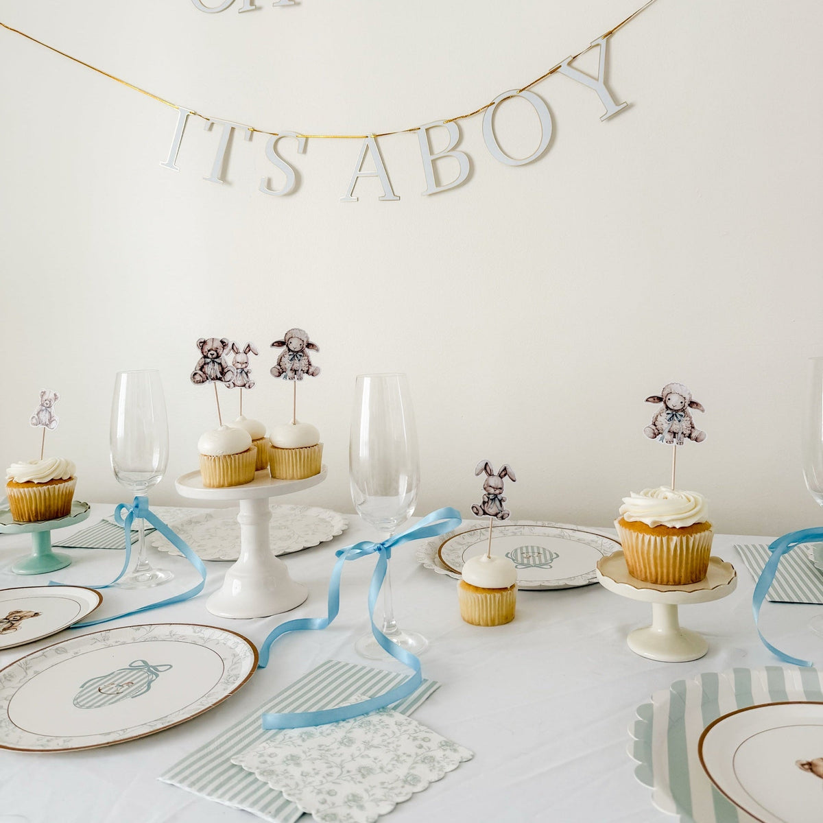 Baby Boy Cupcake Toppers – Vintage Teddy Bear Baby Shower Toppers (8pcs)