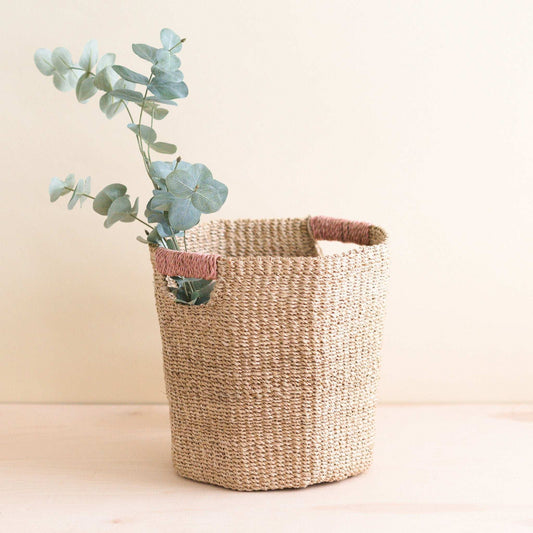 Natural Octagon Basket with Dusty Rose Handle - Natural Basket | LIKHÂ