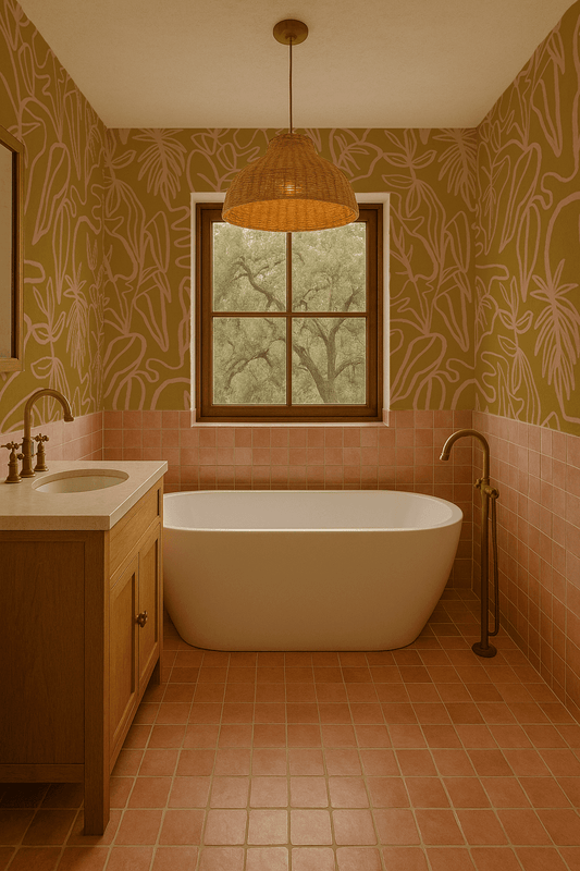 Inked Foliage Wallpaper, mustard and peach