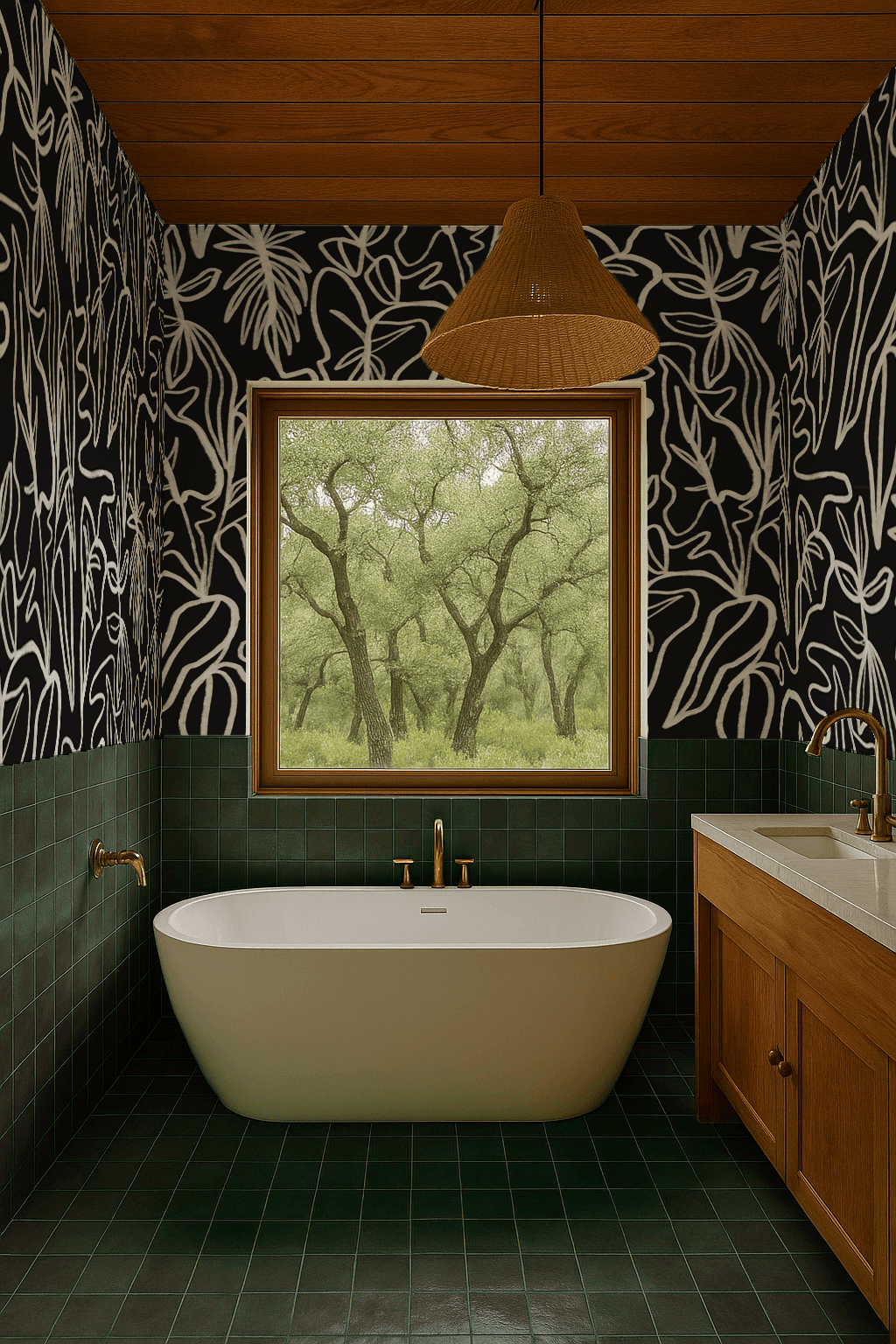 Inked Foliage Wallpaper, black and white