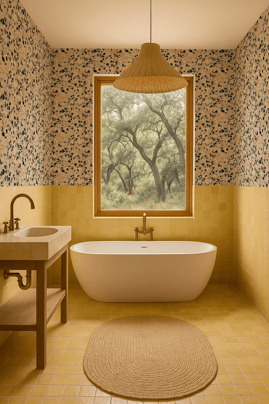Mojave Terrazzo Wallpaper, peach and yellow
