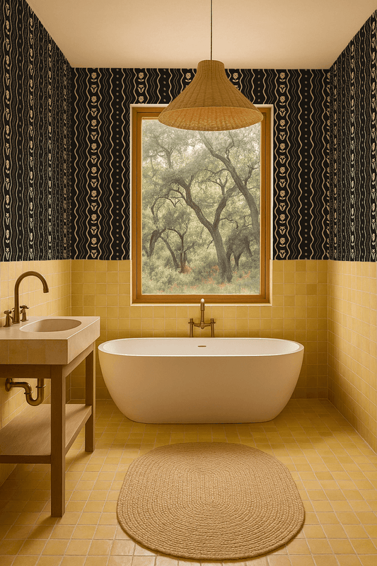 Posy Lane Stripe Wallpaper, black and neutral