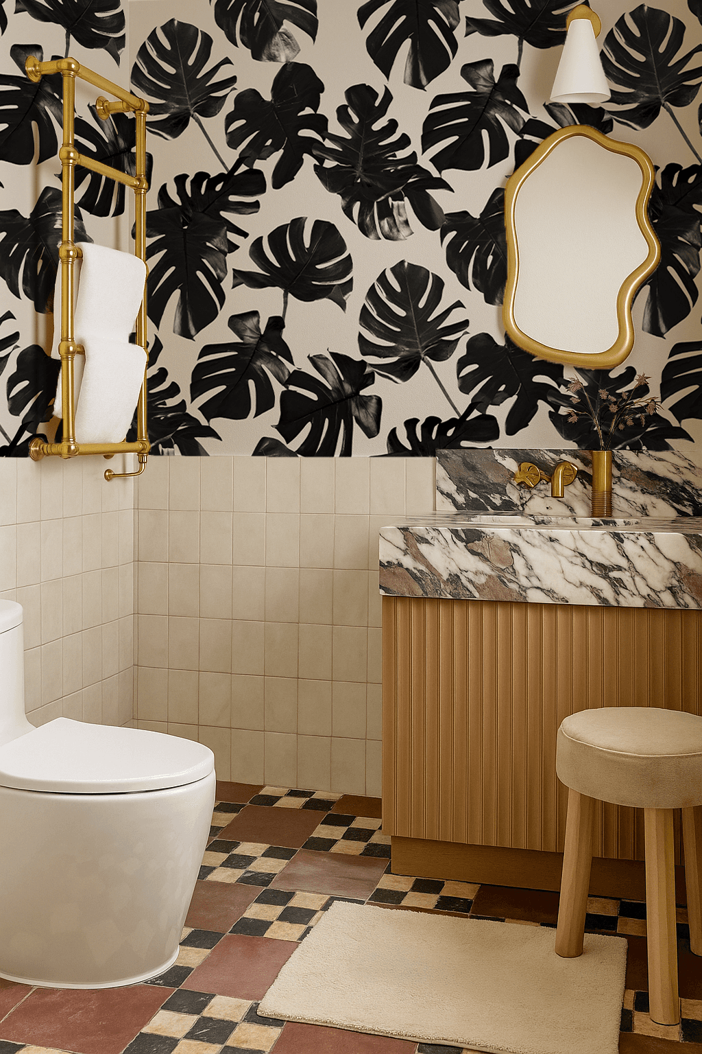 Monstera Leaf Wallpaper, black and off-white