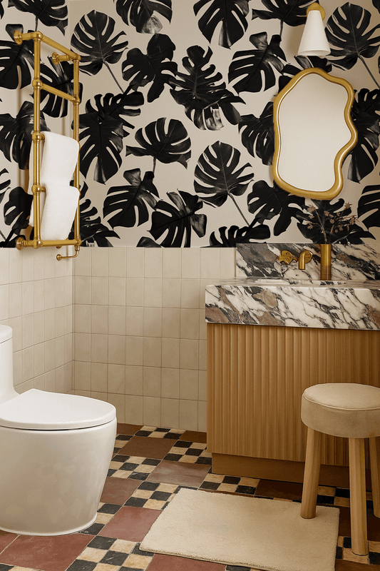 Monstera Leaf Wallpaper, black and off-white