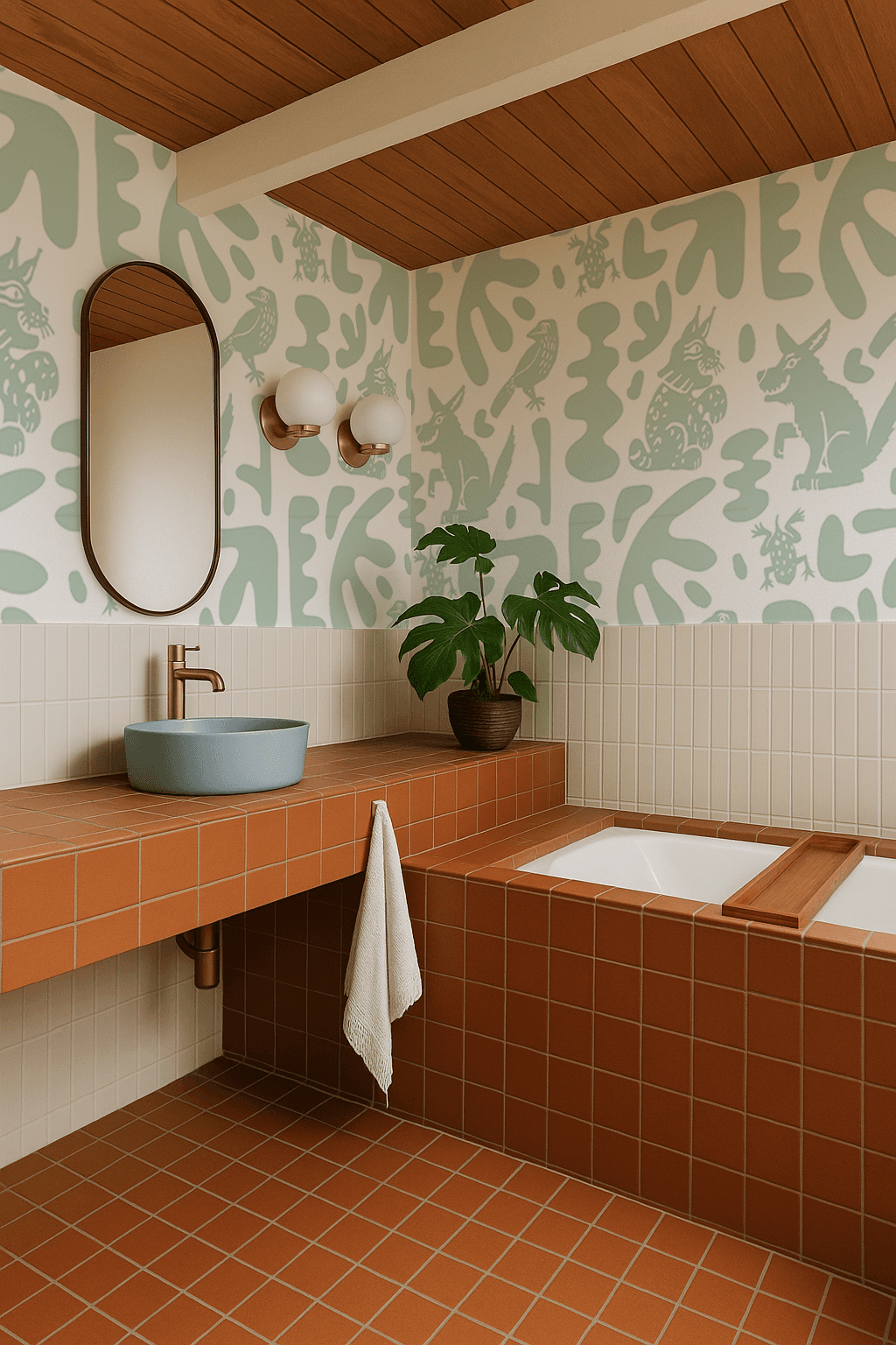 Abstract Animales Wallpaper, white and mint
