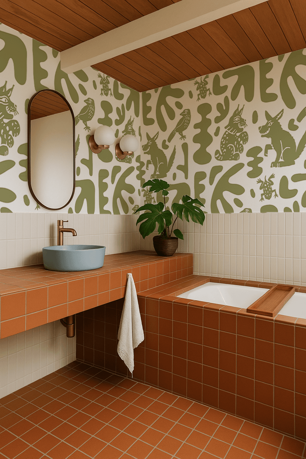 Abstract Animales Wallpaper, white and green