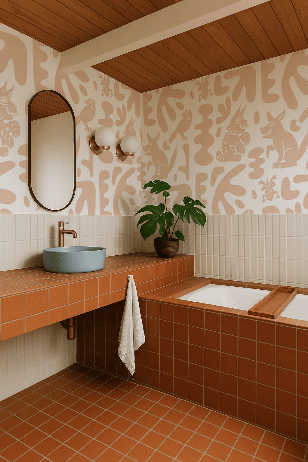Abstract Animales Wallpaper, white and peach